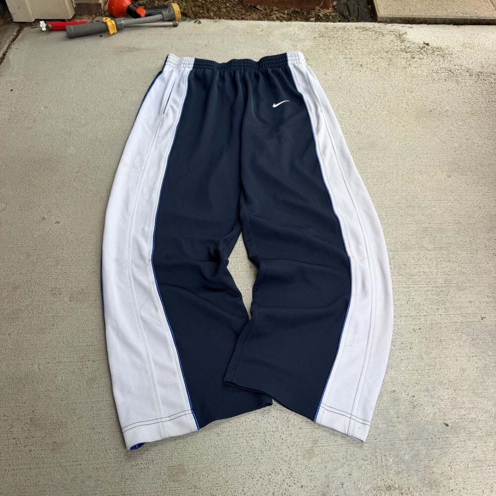 Vintage Nike Mesh Track Pants Navy Blue and White Athletic Warm Up Pants Size XL